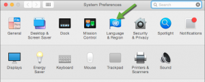 screen capture of System Preferences showing location of Language and Region
